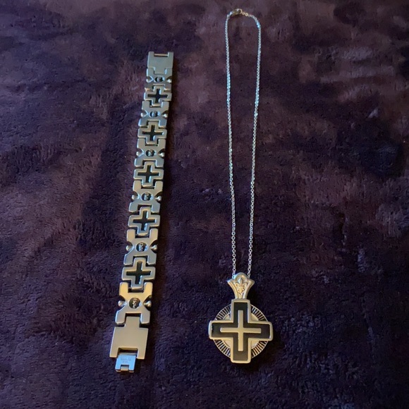 Other - Biker/Cross stainless steel necklace set